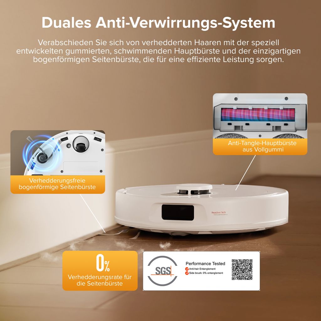 roborock QV 35S Staubsauger Roboter, 10.000 Pa Saugroboter (Upgrade von Qrevo Plus), Anti - Tangle - Bürsten, Anhebbare Schleudermopps (Weiß)