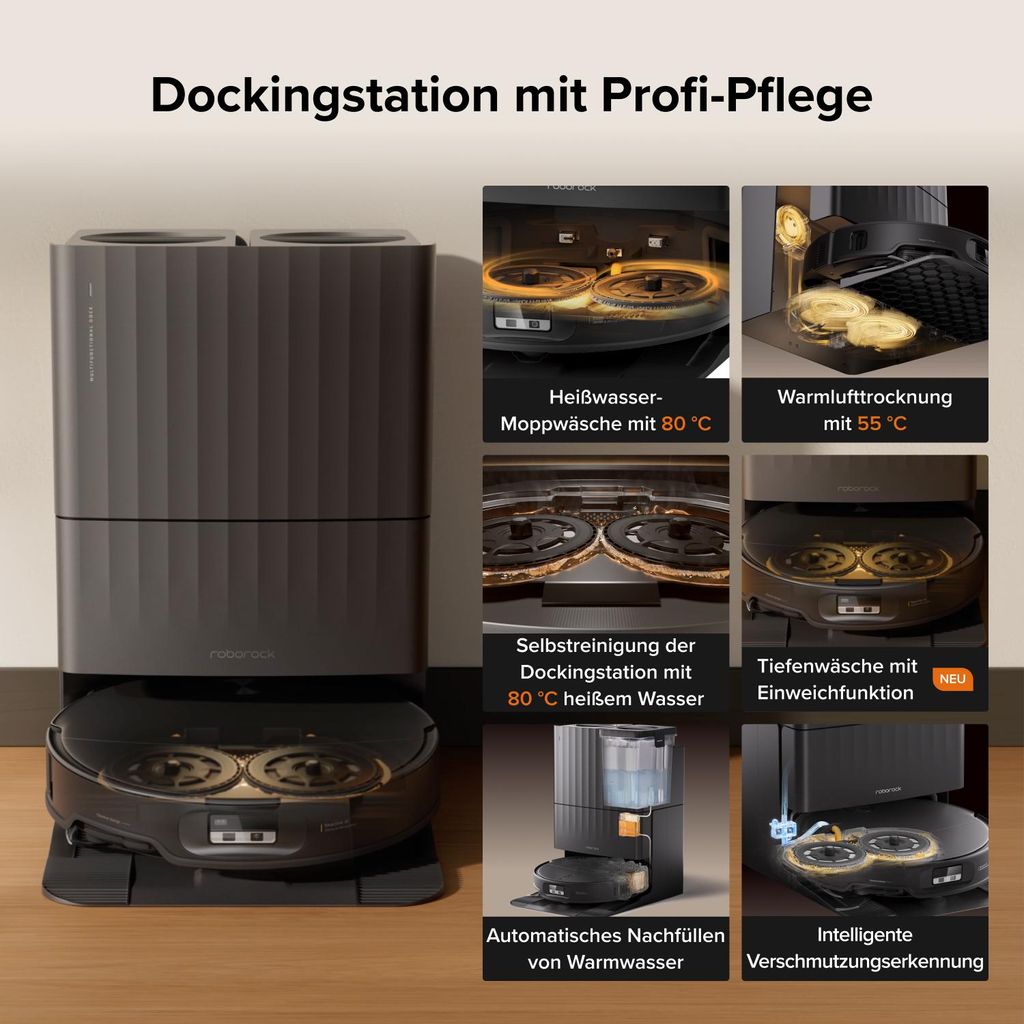 roborock Qrevo Edge 2 Set Staubsauger Roboter, 25.000 Pa Saugroboter mit Wischfunktion, Wischmopp - Hebefunktion, 80 °C Moppwäsche mit heißem Wasser