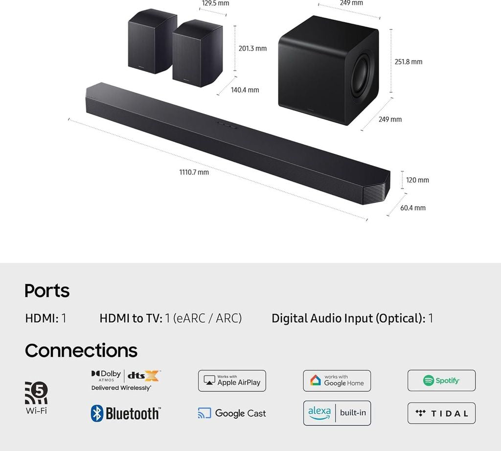Samsung HW - Q930F/ZF, 9.1.4 Kanäle, 580 W, DTS 5.1, DTS Express, DTS - HD Master Audio, DTS:X, Dolby Atmos, Dolby Digital Plus, Dolby TrueHD, 140 W, Aktiver Subwoofer, Kabellos