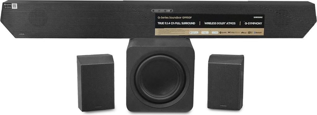 Samsung Q - series Q - Serie Soundbar HW - Q995GF 11.1.4 - Kanal Subwoofer & Rücklautsprecher (2025), 11.1.4 Kanäle, DTS:X, Dolby TrueHD, Dolby Atmos, DTS Digital Surround, Dolby Digital, Game Pro, Kabellos, Separat, Titan, Schwarz