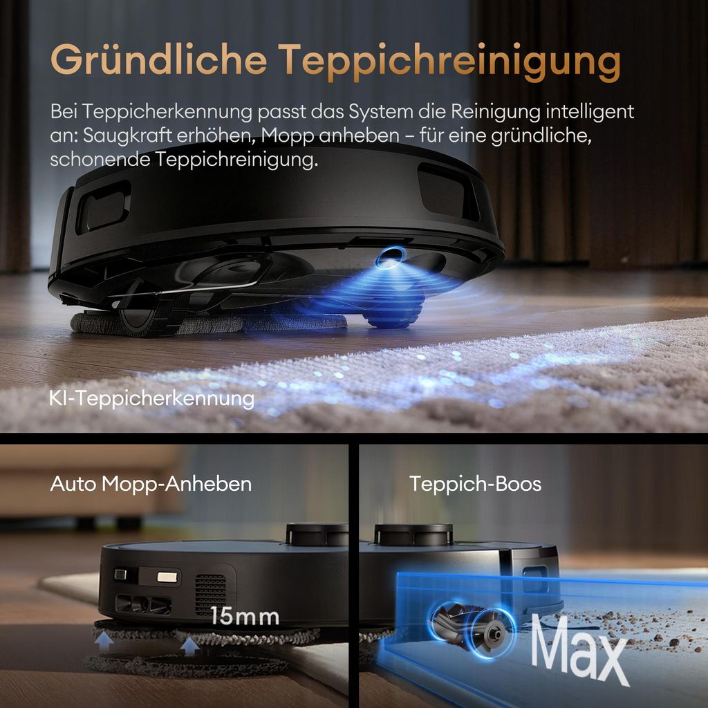 Ultenic Nass - Trocken - Saugroboter 25000Pa Saugkraft,Staubsauger Roboter mit Absaugstation 3L, 9 - in - 1 Automatikstation, Dual - Airflow - Heißlufttrocknung