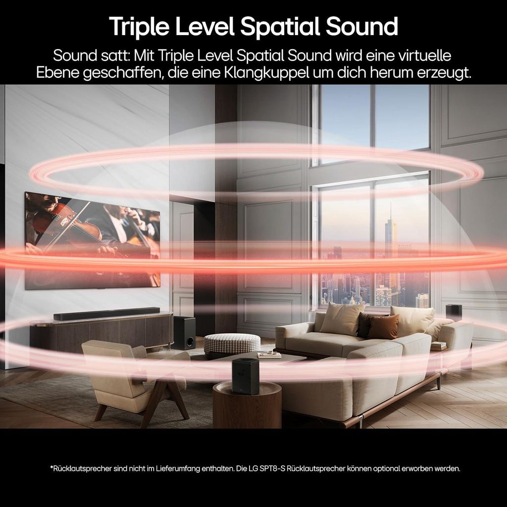 LG DS80TR, 5.1.3 Kanäle, 580 W, DTS Digital Surround, DTS:X, Dolby Atmos, Dolby Digital, AI Sound Pro, Bass Blast, Bass Blast+, Musik, Sport, 96 kHz, 220 W