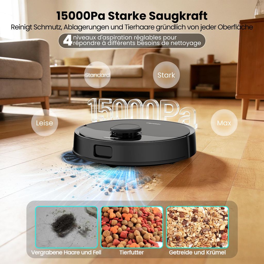 AIRROBO M2 Staubsauger Roboter, 15000Pa Saugroboter, Anti - Tangle - Bürsten, Wischroboter mit Lifting - Mopp