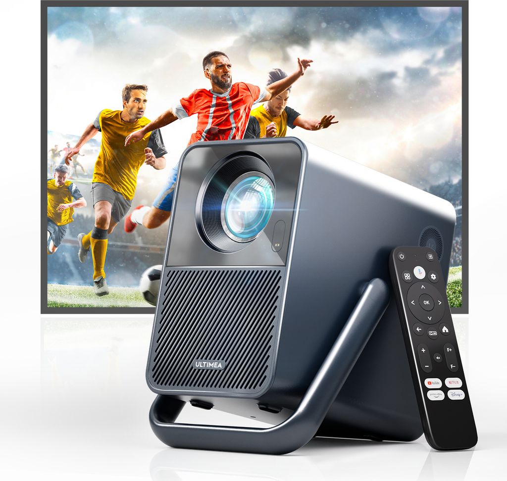 Ultimea Beamer Android TV 11.0 mit NETFLIX, 4K Heimkino Beamer Unterstützung 1000 ANSI - Lumen, Dolby Audio, Tragegriffdesign, Poseidon E40 Smart Serie