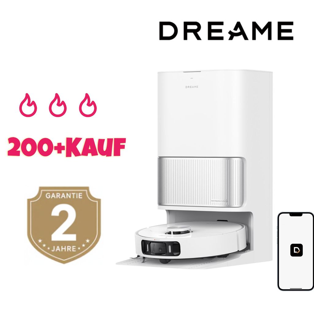 Dreame L40 Ultra AE Roboterstaubsauger mit Wischfunktion 2in1, 19000 Pa Saugleistung, 75 °C Selbstreinigung, Anti - Tangle, Dual - Line - Laser, Weiß