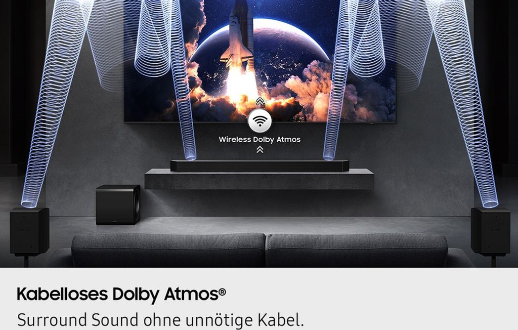 Samsung Q - series Q - Serie Soundbar HW - Q995GF 11.1.4 - Kanal Subwoofer & Rücklautsprecher (2025), 11.1.4 Kanäle, DTS:X, Dolby TrueHD, Dolby Atmos, DTS Digital Surround, Dolby Digital, Game Pro, Kabellos, Separat, Titan, Schwarz