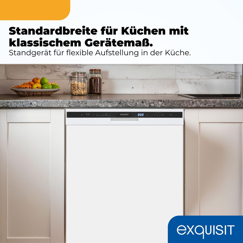 Exquisit PLUS Geschirrspüler 60 cm, 12 Maßgedecke, Unterbaufähig, Startzeitvorwahl, 11 Liter, GSP56312 - 030E weiss