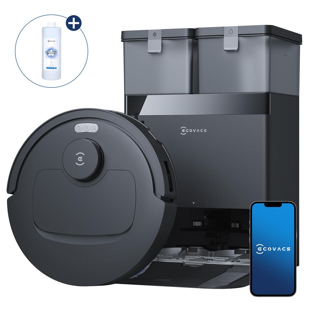 Ecovacs DEEBOT T30e Omni Staubsauger Roboter mit 1L Original - Reinigungsflüssigkeit, 25000Pa Saugroboter mit Wischfunktion Wischroboter Schwarz