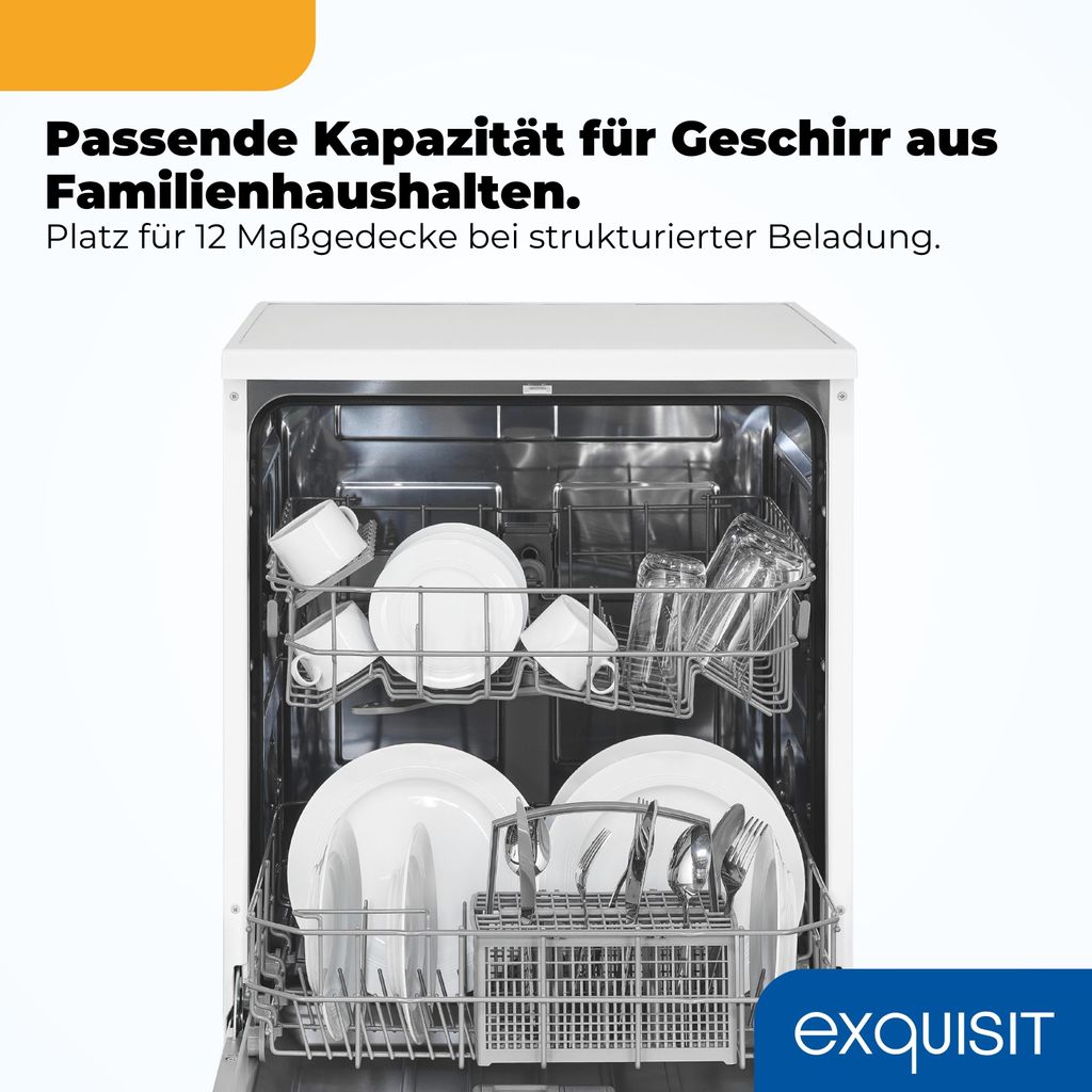 Exquisit PLUS Geschirrspüler 60 cm, 12 Maßgedecke, Unterbaufähig, Startzeitvorwahl, 11 Liter, GSP56312 - 030E weiss