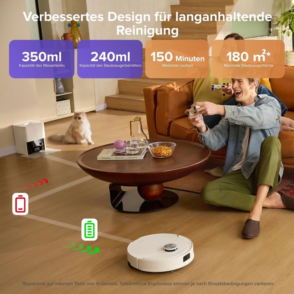 roborock Q10 S5+ Set Staubsauger Roboter, 10.000 Pa(Upgrade von S8 Plus), Dual Anti - Tangle System, Auto Lifting Mopping, Ideal für Tierhaare (Weiß)