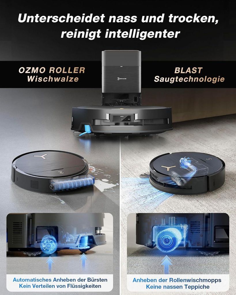 Ecovacs DEEBOT X9 Pro Omni Schwarz Saugroboter mit Wischfunktion, Staubsauger Roboter mit 16.600 Pa, All - in - One Omni Station