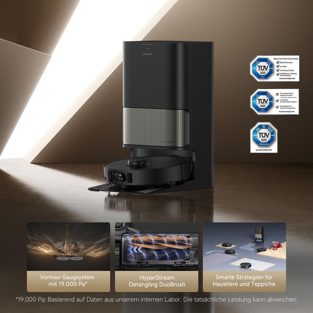 Dreame Staubsauger Roboter L40s Pro Ultra,Schwarz,DREAME,19000Pa Saugkraft,Selbstreinigende Ausfahrbare Wischmopps,Detangling DuoBrush,Hindernisvermeidung