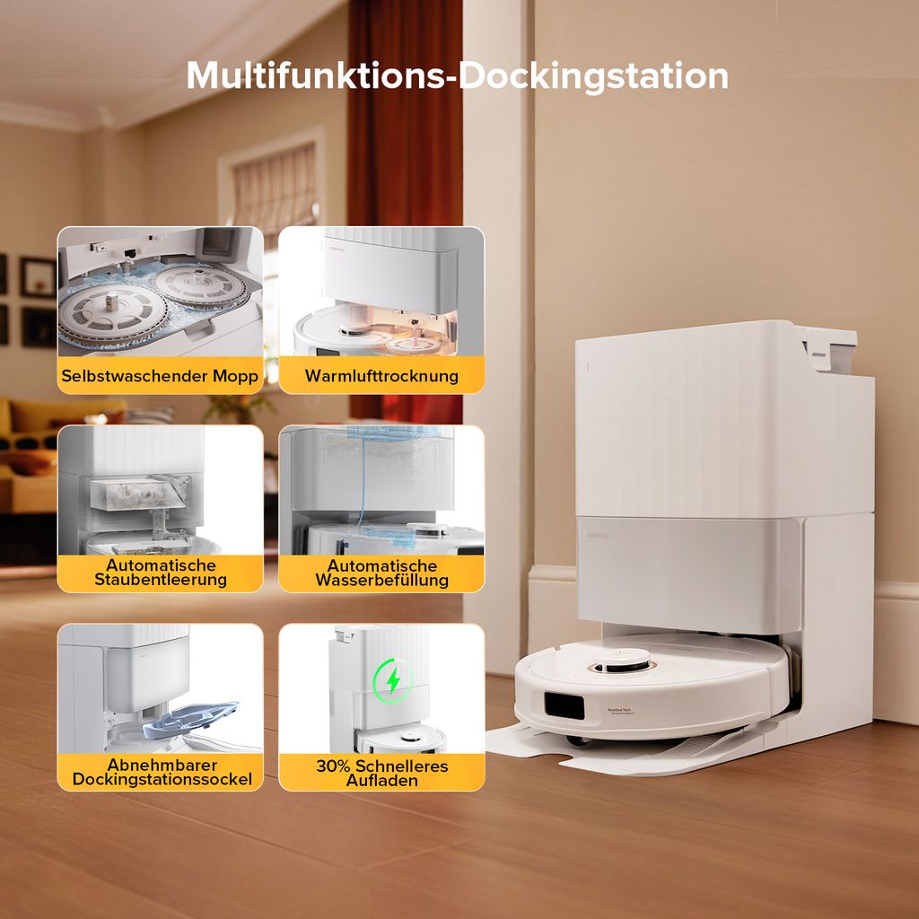 roborock Qrevo S5V Saugroboter mit Wischfunktion, 12.000Pa, Zero - Tangle System, Warmlufttrocknung, Multifunktions - Dockingstation (Weiß)