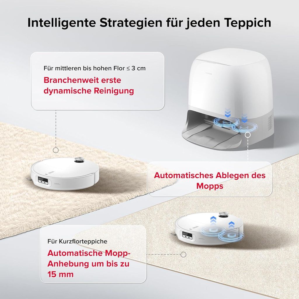 roborock Qrevo Curv 2 Pro Staubsauger Roboter, 25.000 Pa Saugroboter mit Wischfunktion und Wischmopp - Hebefunktion, 100 °C Moppwäsche mit heißem Wasser
