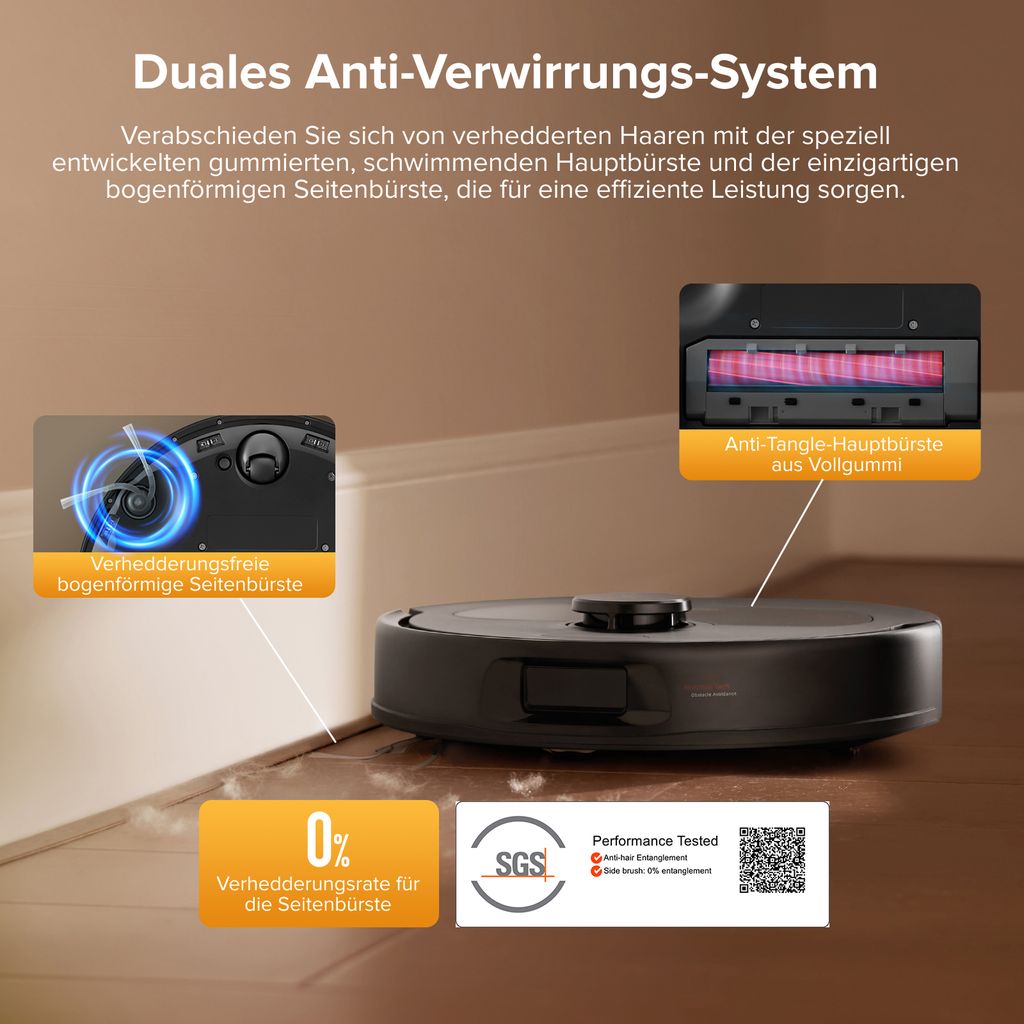 roborock QV 35S Staubsauger Roboter, 10.000Pa Saugroboter (Upgrade von Qrevo Plus), Anti - Tangle - Bürsten, Anhebbare Schleudermopps (Schwarz)