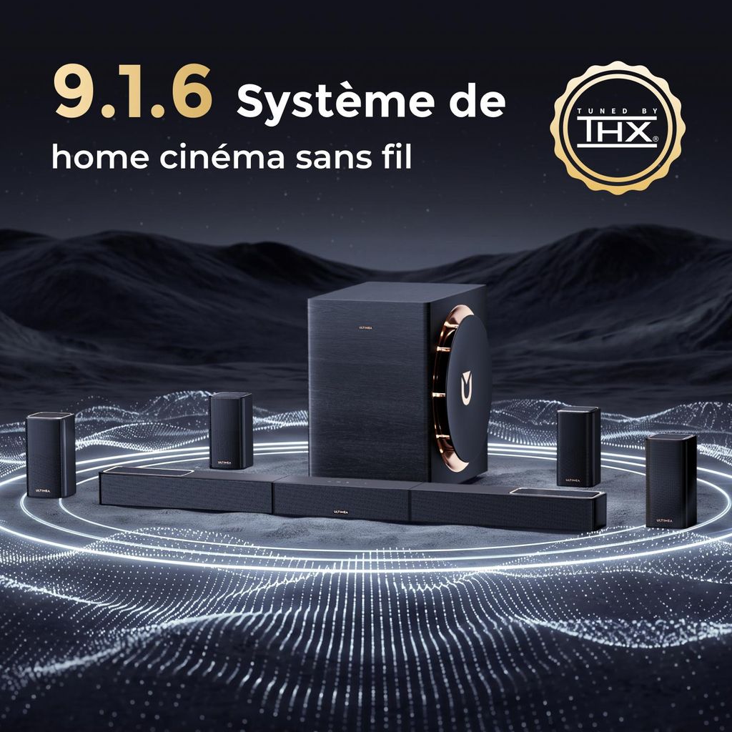 Ultimea Skywave X100 9.1.6 Soundbar mit 10'' Subwoofer, Dolby Atmos, DTS:X, 1500 W, Surround Sound System für Heimkino und TV, 8K HDR - Passthrough