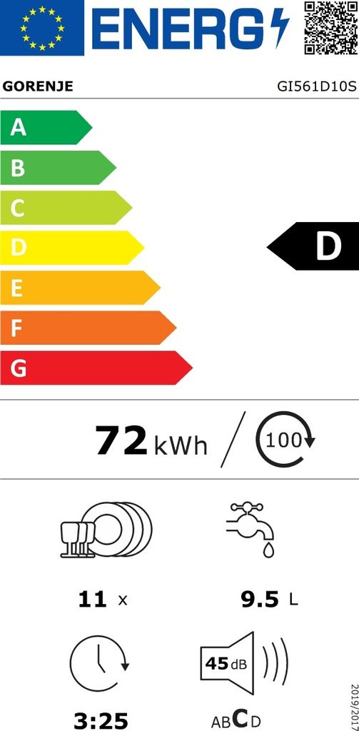 gorenje GI 561D 10 S Geschirrspüler 45 cm - Silber - Teilintegrierbar - 11 Maßgedecke - 45 dB Geräuschpegel - Trocknungsklasse: A