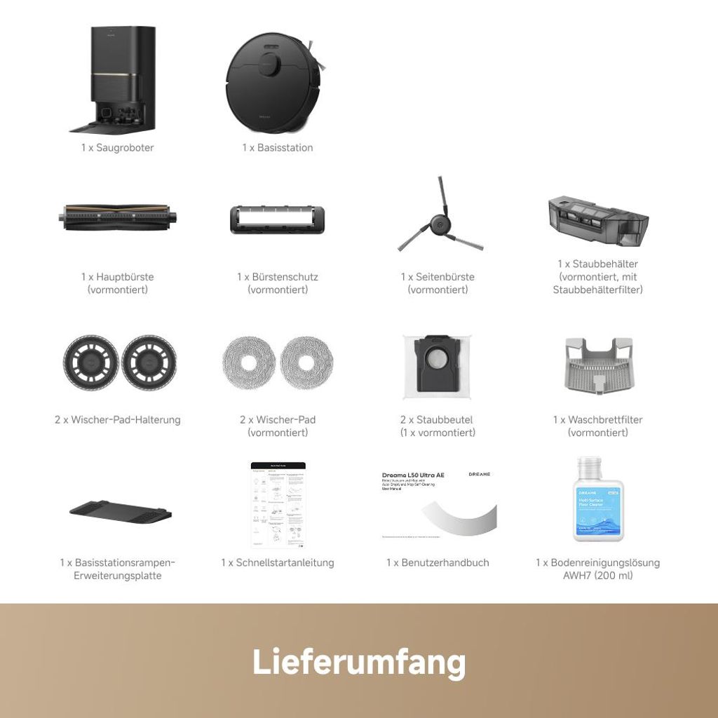 Dreame L50 Ultra AE Saugroboter mit Wischfunktion,28.000Pa Saugleistung,Automatische Entleerungsstation,Ausziehbare Seitenbürste,DryBoard,Schwarz