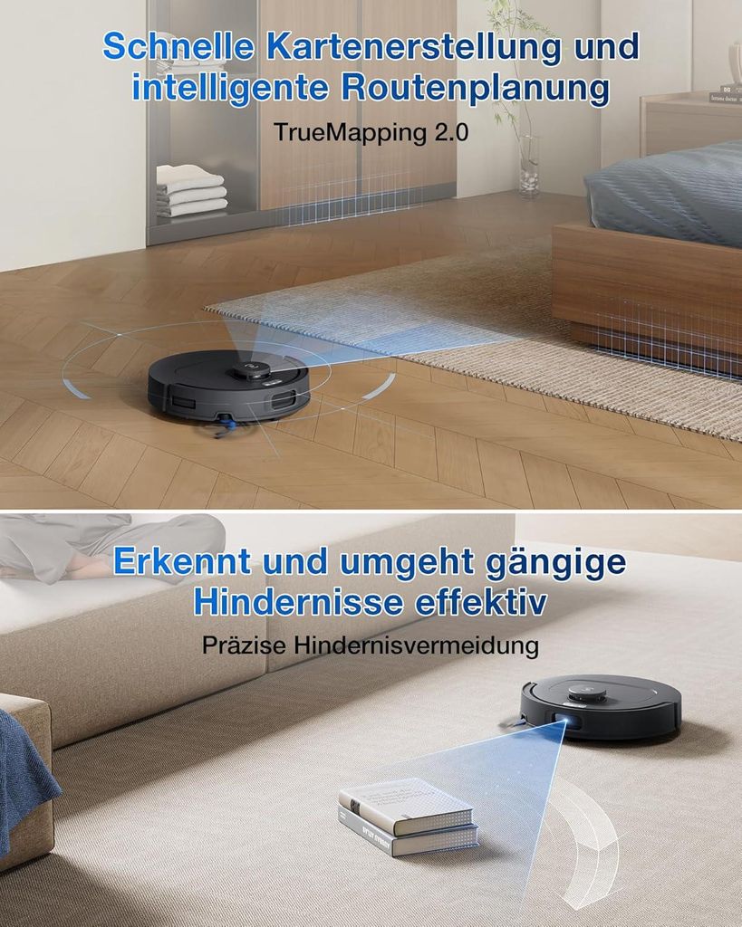 Ecovacs DEEBOT T30e Omni Staubsauger Roboter mit Wischfunktion, 25.000 Pa, ZeroTangle 3.0 Anti - Verheddern, 75°C Moppwäsche, Saugroboter, Schwarz