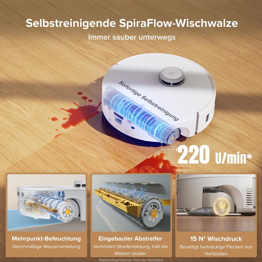 roborock Qrevo Curv 2 Flow Staubsauger Roboter mit Wischfunktion, SpiraFlow - Wischwalze mit Selbstreinigung, 20.000 Pa, 75 °C Heißwasser - Moppwäsche