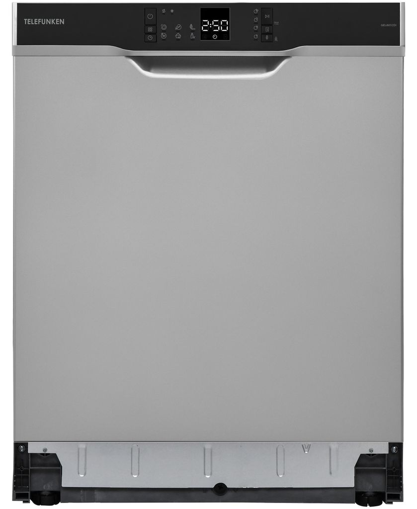 TELEFUNKEN Geschirrspüler Unterbau 60 cm, Spülmaschine Silber, 12 Maßgedecke, 6 Programme, AquaStop, 45 dB, GEU6012DI