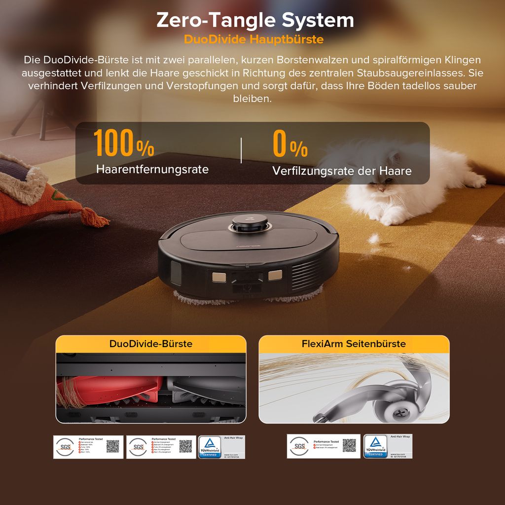 roborock Qrevo S5V Saugroboter mit Wischfunktion, 12.000Pa, Zero - Tangle System, Warmlufttrocknung, Multifunktions - Dockingstation (Schwarz)