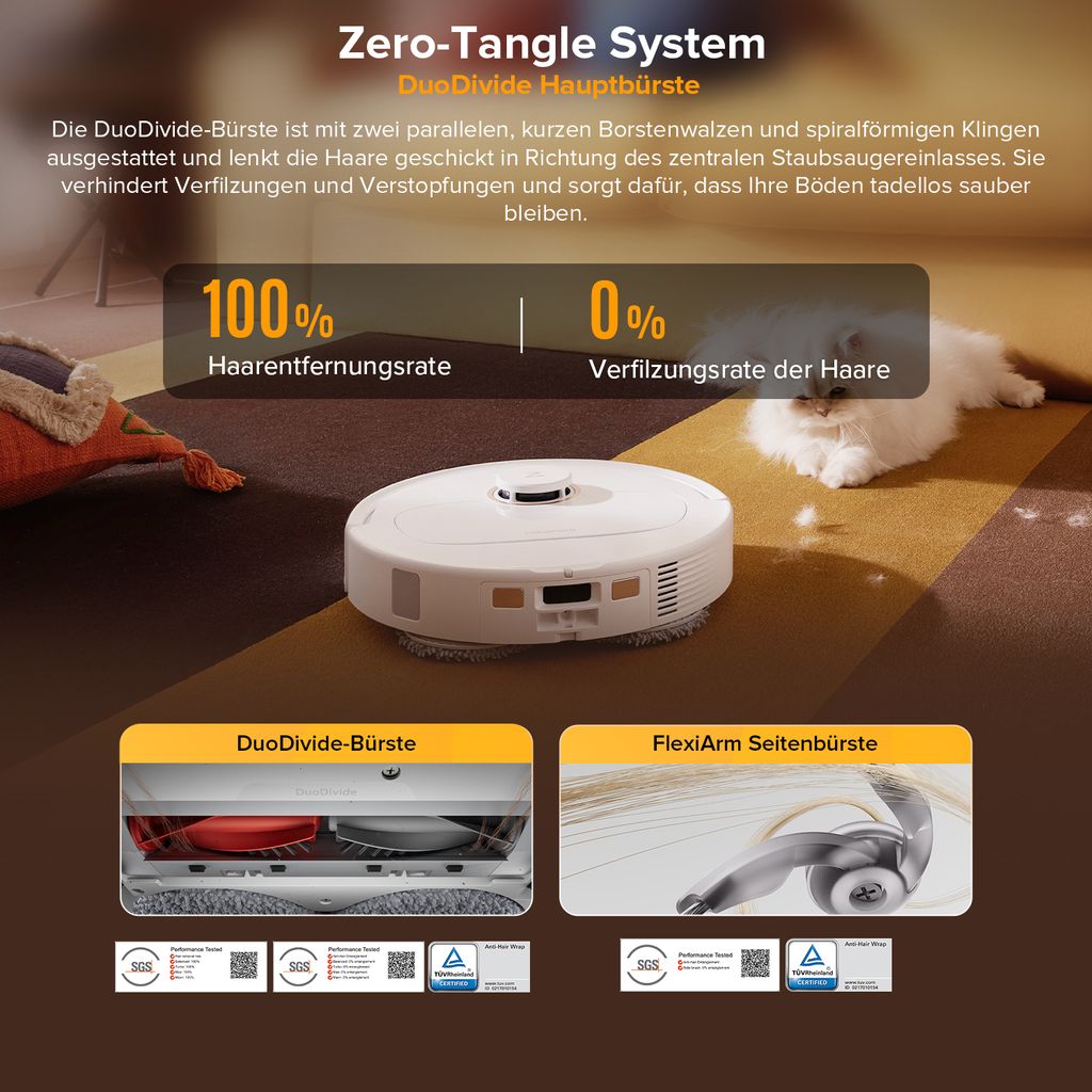 roborock Qrevo S5V Saugroboter mit Wischfunktion, 12.000Pa, Zero - Tangle System, Warmlufttrocknung, Multifunktions - Dockingstation (Weiß)