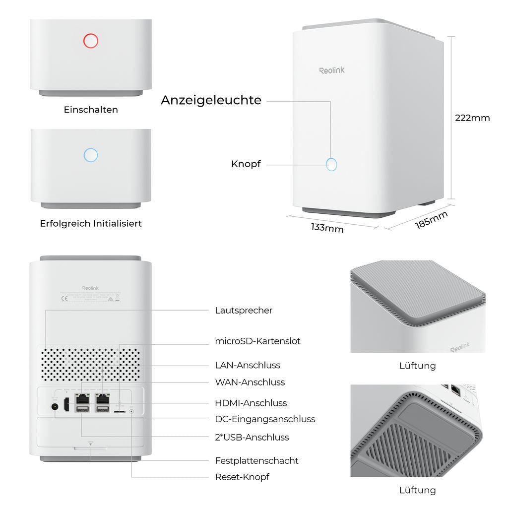 Reolink Home Hub Pro, Wi - Fi 6 kabelloses Sicherheitssystem, Zentralisierte Datenverwaltung, lokaler Speicher, 2TB HDD (bis zu 16TB), Max. 24 Kameras