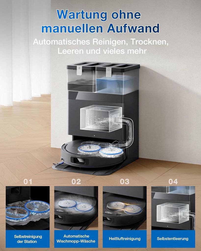 Ecovacs DEEBOT T30e Omni Staubsauger Roboter mit Wischfunktion, 25.000 Pa, ZeroTangle 3.0 Anti - Verheddern, 75°C Moppwäsche, Saugroboter, Schwarz