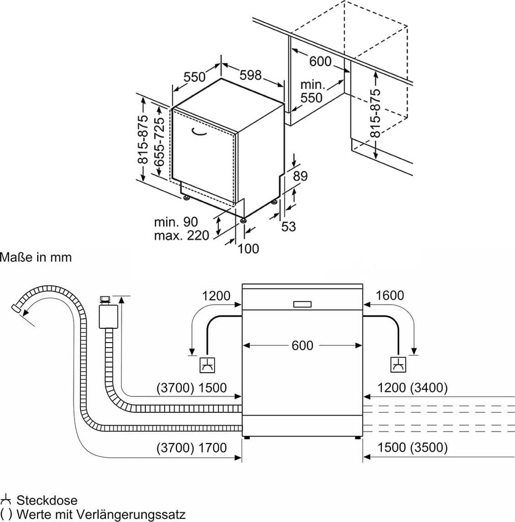 Siemens iQ300 SN63EX04TE, Voll integriert, Standardgröße (60 cm), Tasten, 1,75 m, 1,65 m, 1,9 m