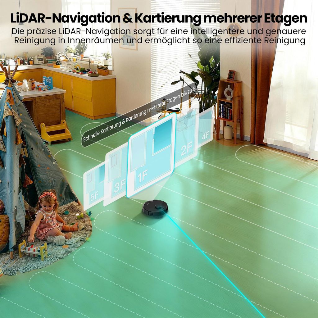 AIRROBO M2 Staubsauger Roboter, 15000Pa Saugroboter, Anti - Tangle - Bürsten, Wischroboter mit Lifting - Mopp