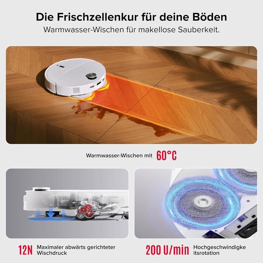 roborock Qrevo Curv 2 Pro Staubsauger Roboter, 25.000 Pa Saugroboter mit Wischfunktion und Wischmopp - Hebefunktion, 100 °C Moppwäsche mit heißem Wasser