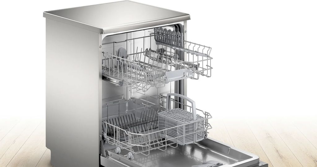 Bosch SMS25AI05E, Freistehend, Standardgröße (60 cm), Edelstahl, Edelstahl, Tasten, Drehregler, 1,75 m