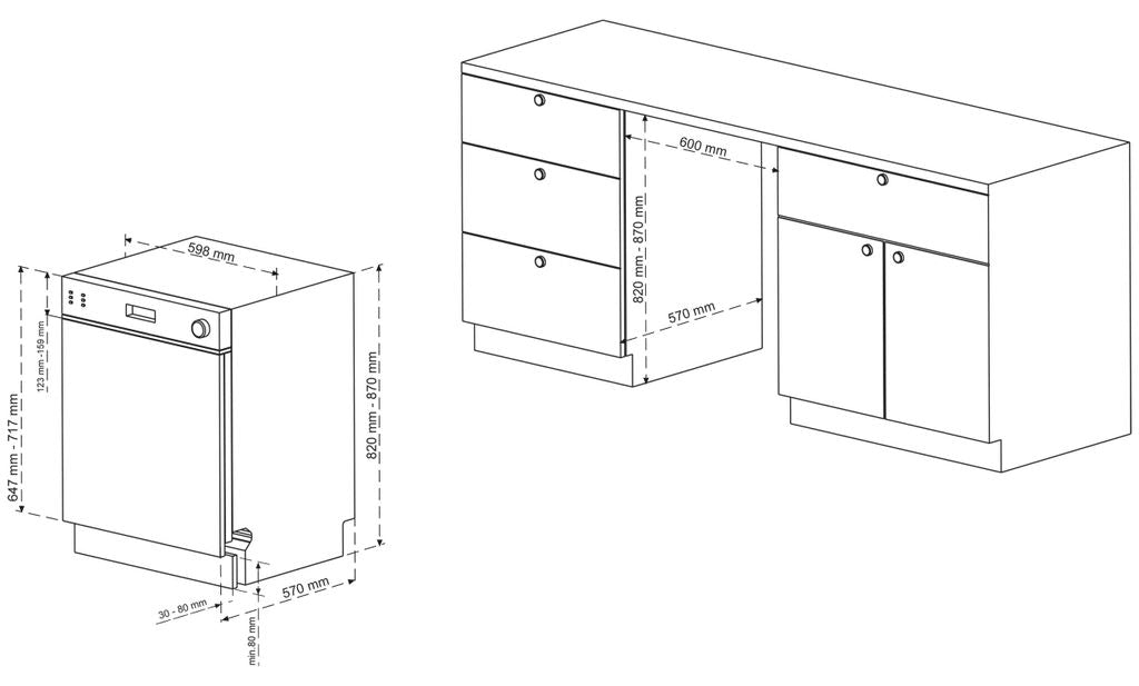 TELEFUNKEN Geschirrspüler 60 cm teilintegrierbar, Einbau Spülmaschine, 12 Maßgedecke, 6 Programme, AquaStop, GET6012DI
