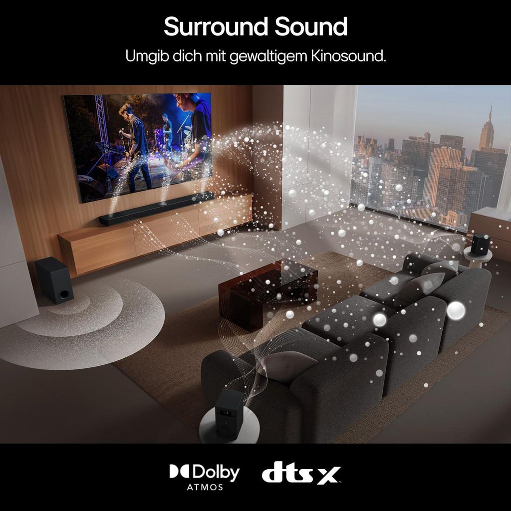 LG DS80TR, 5.1.3 Kanäle, 580 W, DTS Digital Surround, DTS:X, Dolby Atmos, Dolby Digital, AI Sound Pro, Bass Blast, Bass Blast+, Musik, Sport, 96 kHz, 220 W