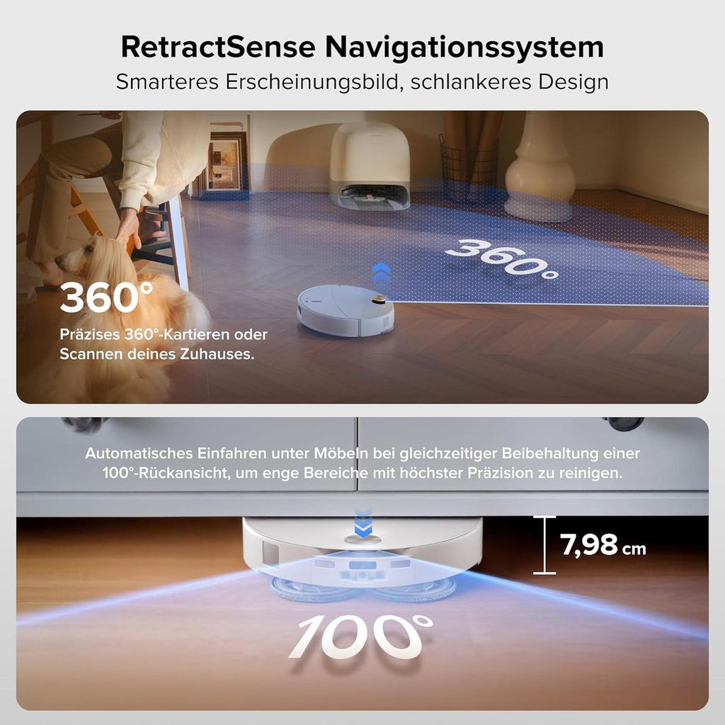 roborock Qrevo Curv 2 Pro Staubsauger Roboter, 25.000 Pa Saugroboter mit Wischfunktion und Wischmopp - Hebefunktion, 100 °C Moppwäsche mit heißem Wasser