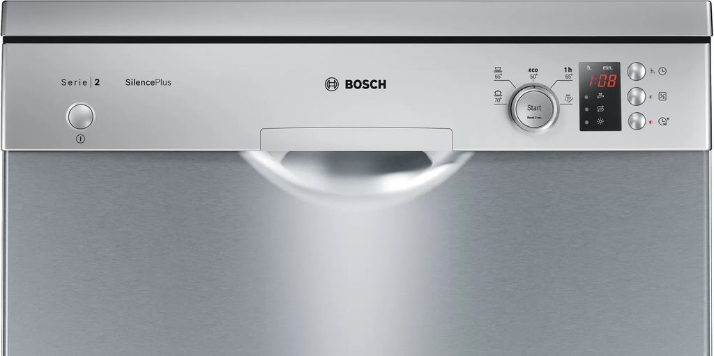 Bosch SMS25AI05E, Freistehend, Standardgröße (60 cm), Edelstahl, Edelstahl, Tasten, Drehregler, 1,75 m