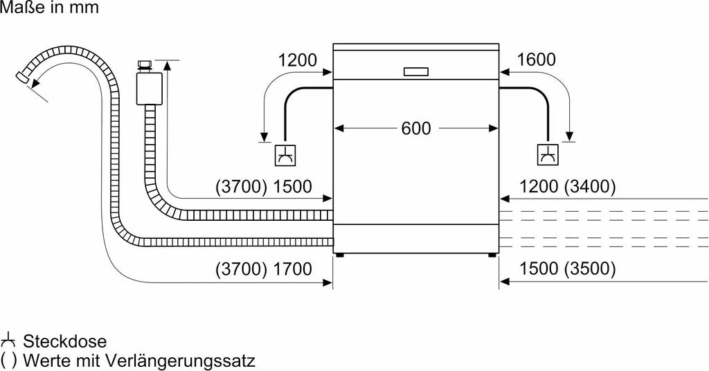 Bosch Serie 6 SMI6ZCS16E, Halb integriert, Standardgröße (60 cm), Edelstahl, Tasten, 1,75 m, 1,65 m