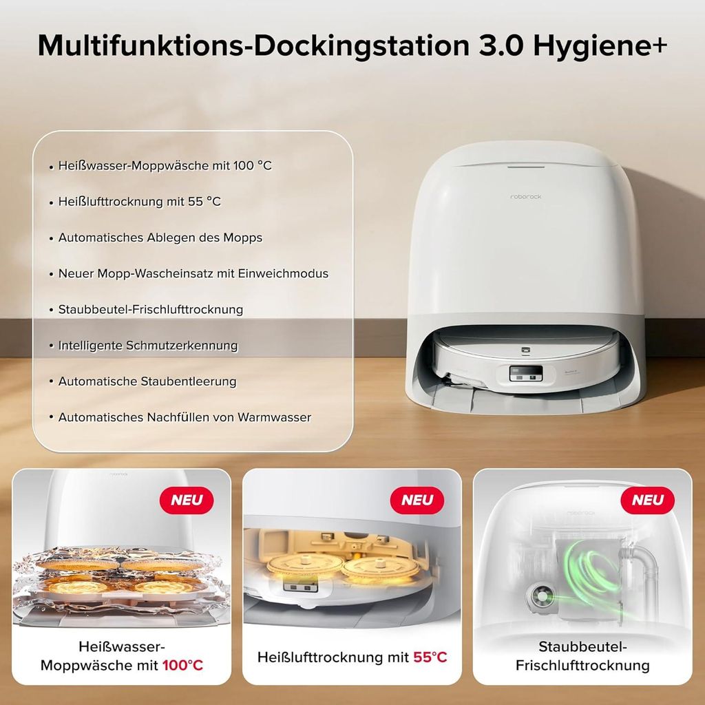 roborock Qrevo Curv 2 Pro Staubsauger Roboter, 25.000 Pa Saugroboter mit Wischfunktion und Wischmopp - Hebefunktion, 100 °C Moppwäsche mit heißem Wasser