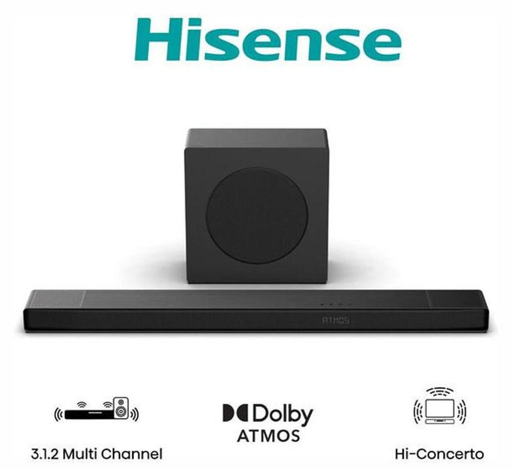 Hisense 3.1.2 CH Soundbar, 440 W, 3.1.2 Kanäle, 440 W, DTS:X, Dolby Atmos, 240 W, 20000 Hz, Kabellos