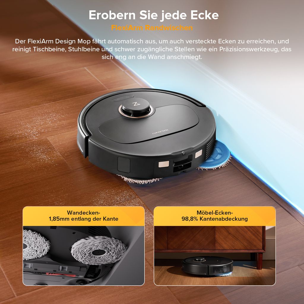 roborock Qrevo S5V Saugroboter mit Wischfunktion, 12.000Pa, Zero - Tangle System, Warmlufttrocknung, Multifunktions - Dockingstation (Schwarz)