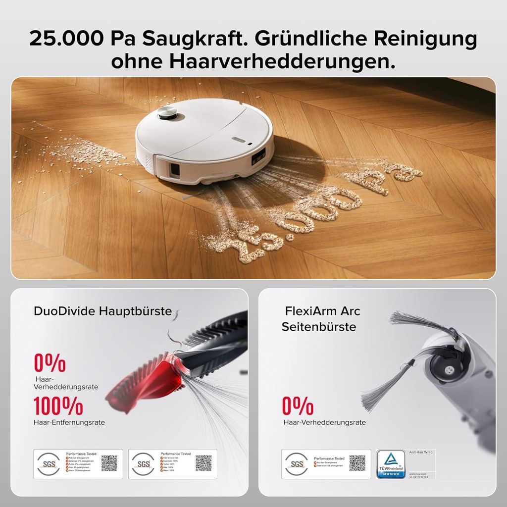 roborock Qrevo Curv 2 Pro Staubsauger Roboter, 25.000 Pa Saugroboter mit Wischfunktion und Wischmopp - Hebefunktion, 100 °C Moppwäsche mit heißem Wasser