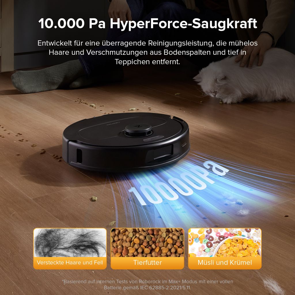 roborock QV 35S Staubsauger Roboter, 10.000Pa Saugroboter (Upgrade von Qrevo Plus), Anti - Tangle - Bürsten, Anhebbare Schleudermopps (Schwarz)