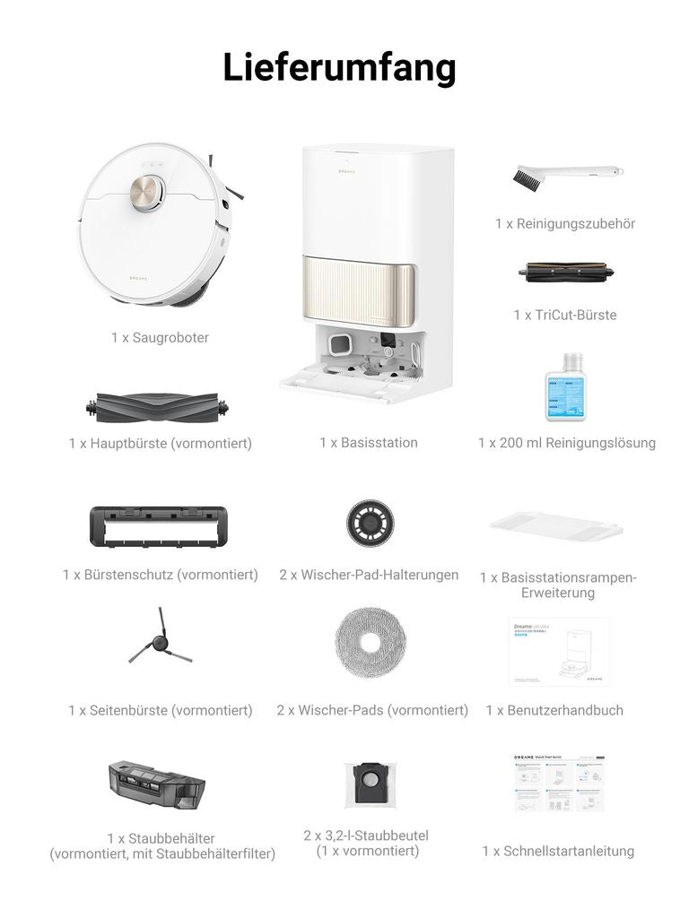 Dreame L40 Ultra Roboter Staubsauger mit Wischfunktion,11KPa Saugleistung,65°C selbstreinigendem,0 tangle Bürste,Obstacle Avoidance,All - in - One - Dock