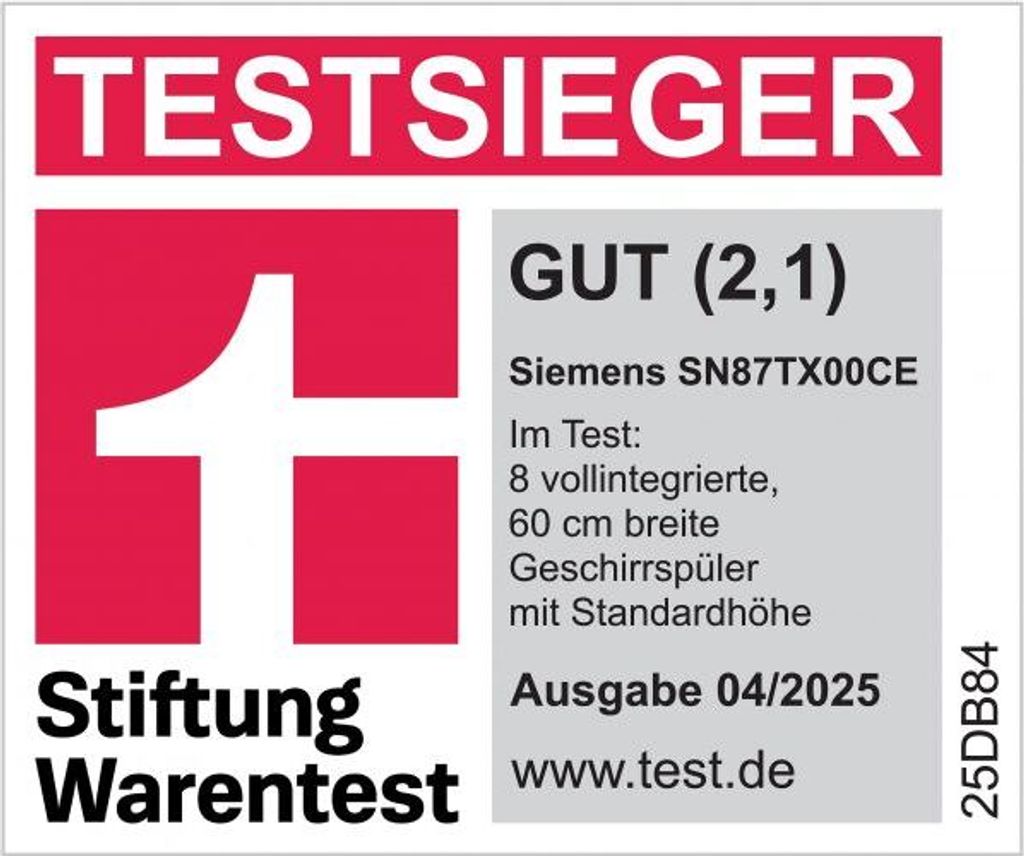 Siemens iQ700 SN87TX00CE, Voll integriert, Standardgröße (60 cm), Edelstahl, Berührung, TFT, 1,75 m