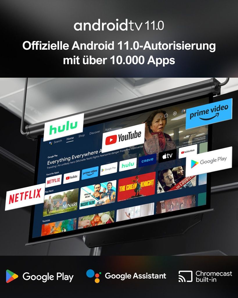 Ultimea Poseidon E40 Beamer, Android TV 11.0 mit Netflix, Dolby Audio Beamer, 2000:1, 1920 x 1080 px, Tragegriffdesign, Tragbar Projektor Native 1080P