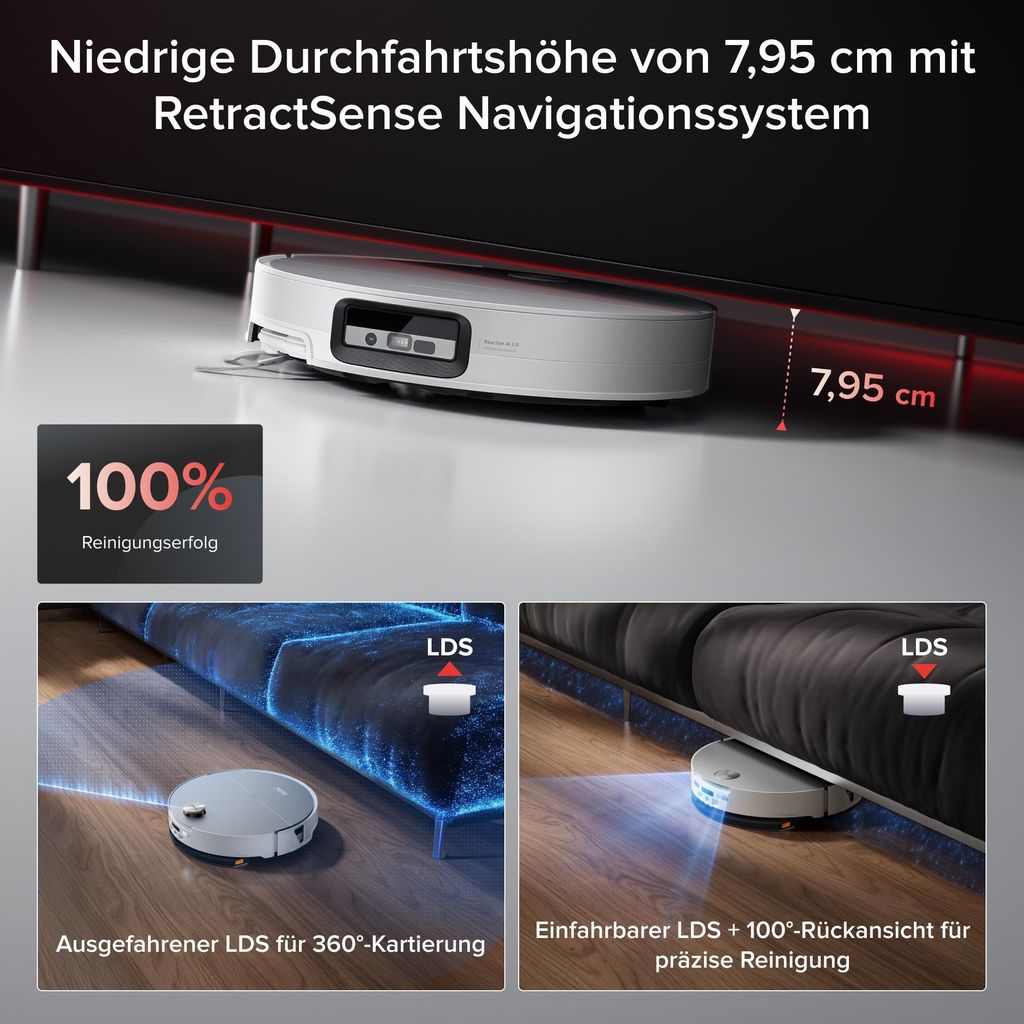 roborock Saros 20 Sonic Staubsauger Roboter, 36.000 Pa Saugroboter mit Wischfunktion, Dual Anti - Tangle System, 7,98cm Ultra - Slim Design (Weiß)