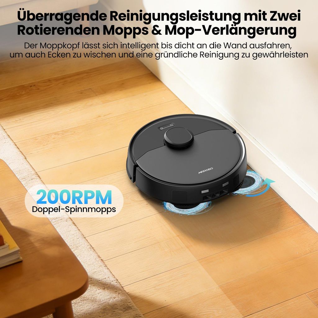 AIRROBO M2 Staubsauger Roboter, 15000Pa Saugroboter, Anti - Tangle - Bürsten, Wischroboter mit Lifting - Mopp