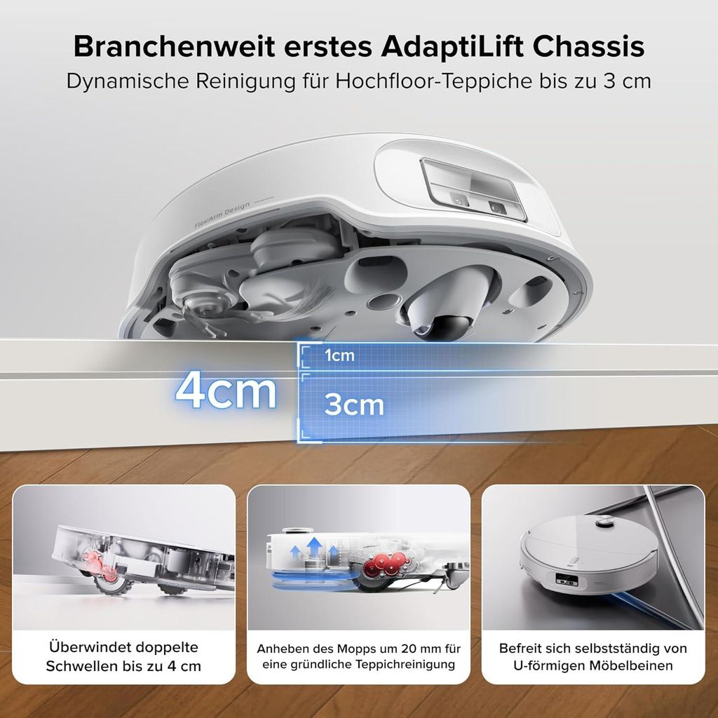 roborock Qrevo Curv 2 Pro Staubsauger Roboter, 25.000 Pa Saugroboter mit Wischfunktion und Wischmopp - Hebefunktion, 100 °C Moppwäsche mit heißem Wasser