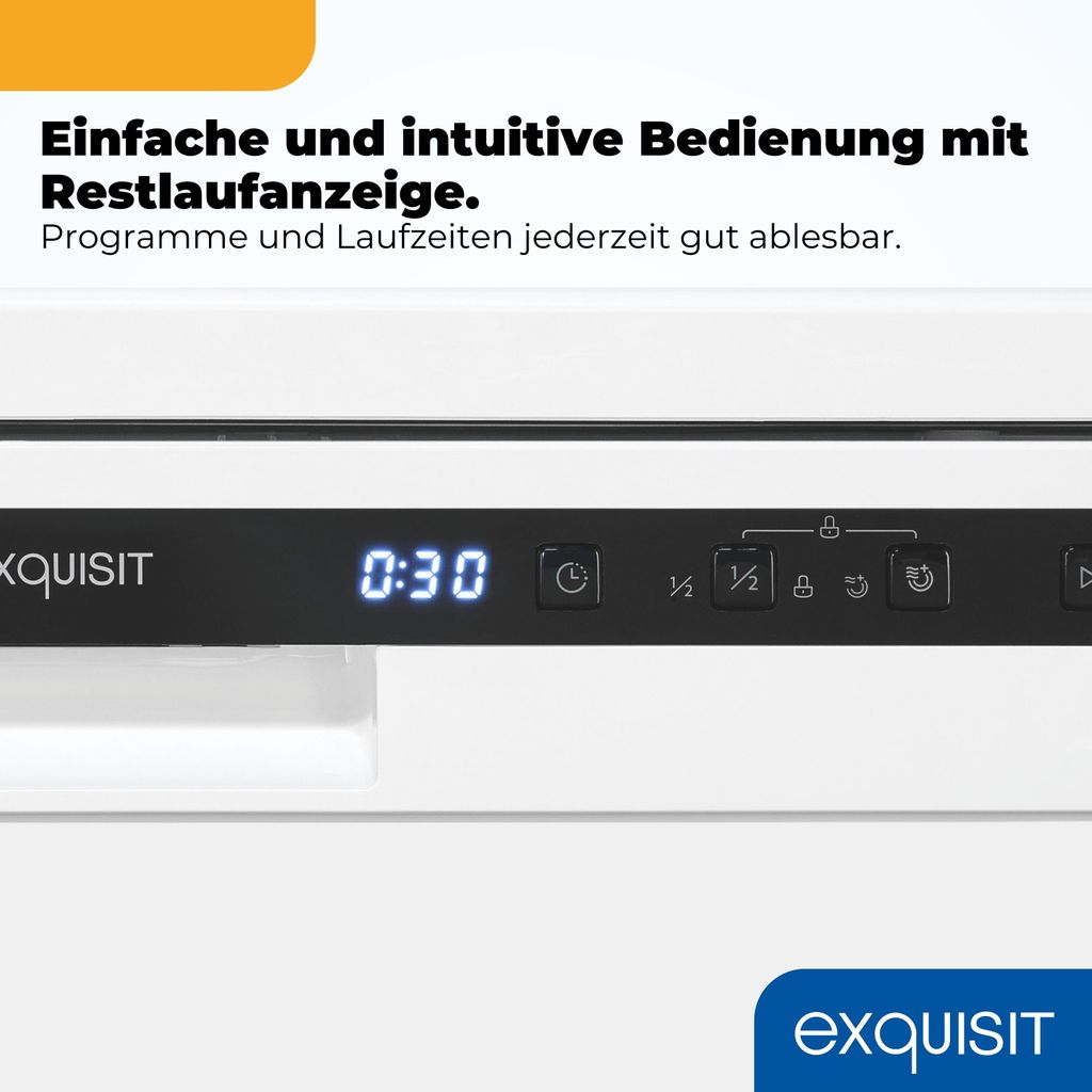 Exquisit PLUS Geschirrspüler 60 cm, 12 Maßgedecke, Unterbaufähig, Startzeitvorwahl, 11 Liter, GSP56312 - 030E weiss